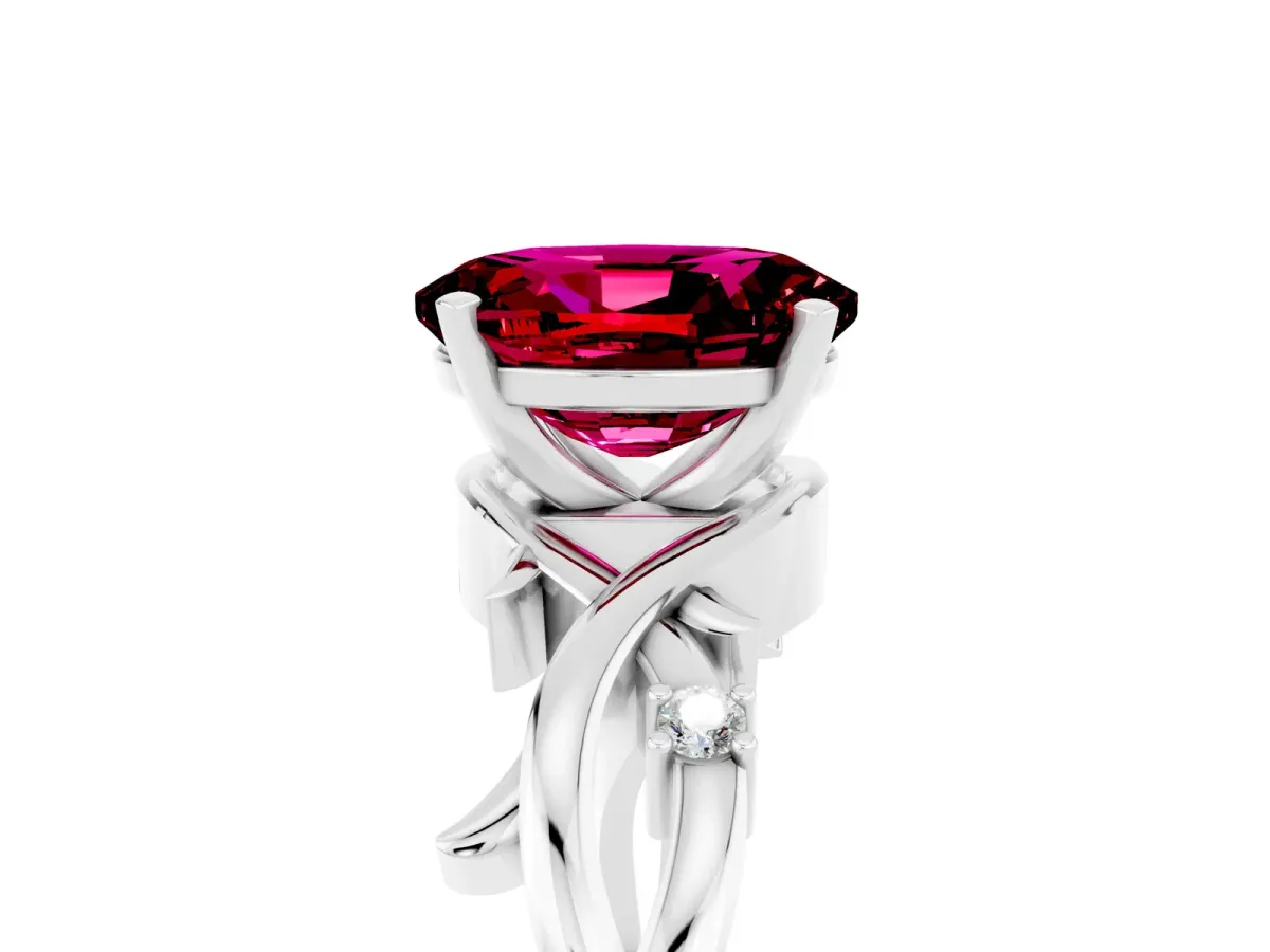 Oval Cut Garnet Solitaire Ring with Twisted Band and Prong Setting Platinum