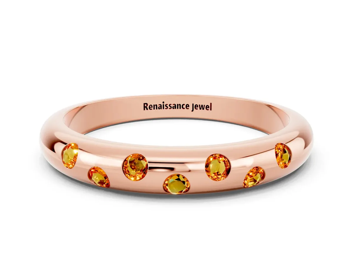 Round Citrine Flush-Set Comfort Fit Band Rose gold