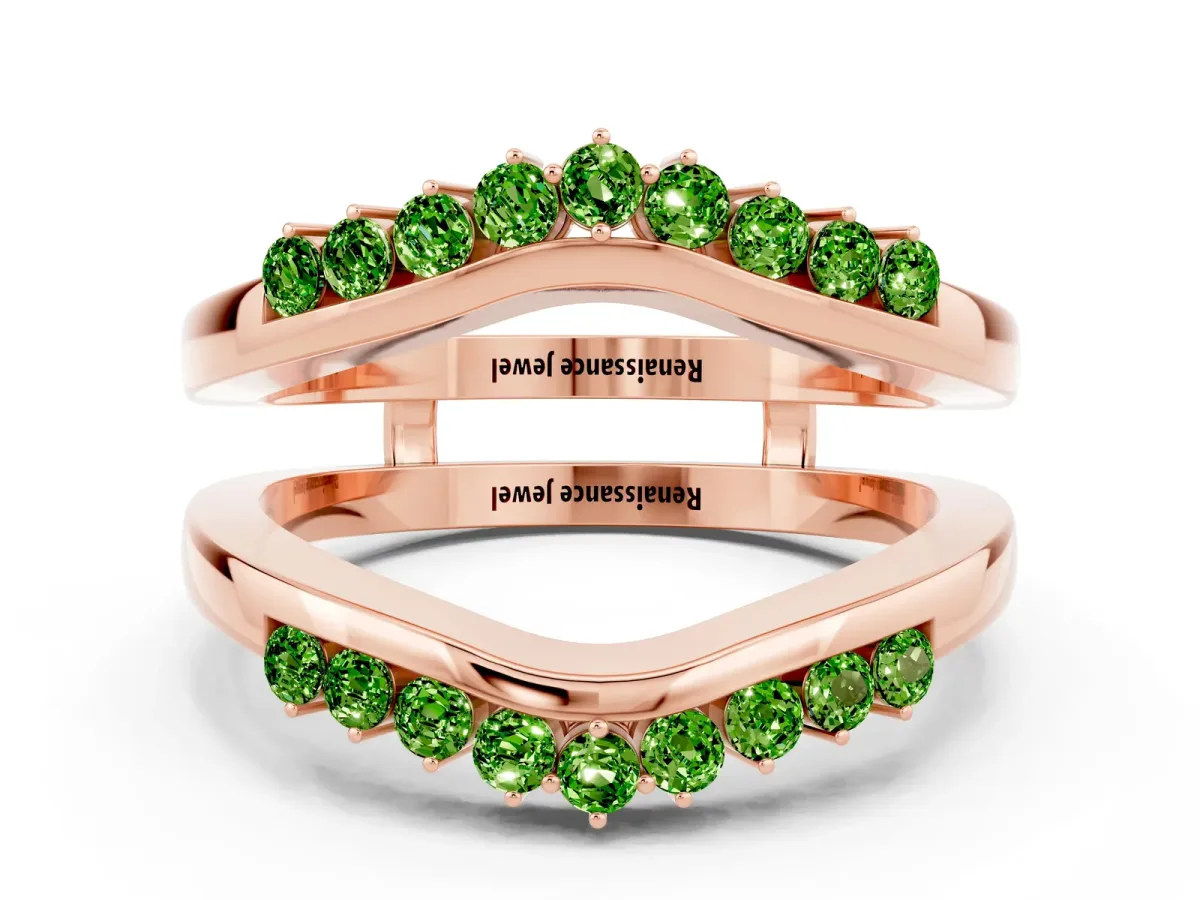 Round Peridot Chevron Contour Band with Prong Setting Rose gold