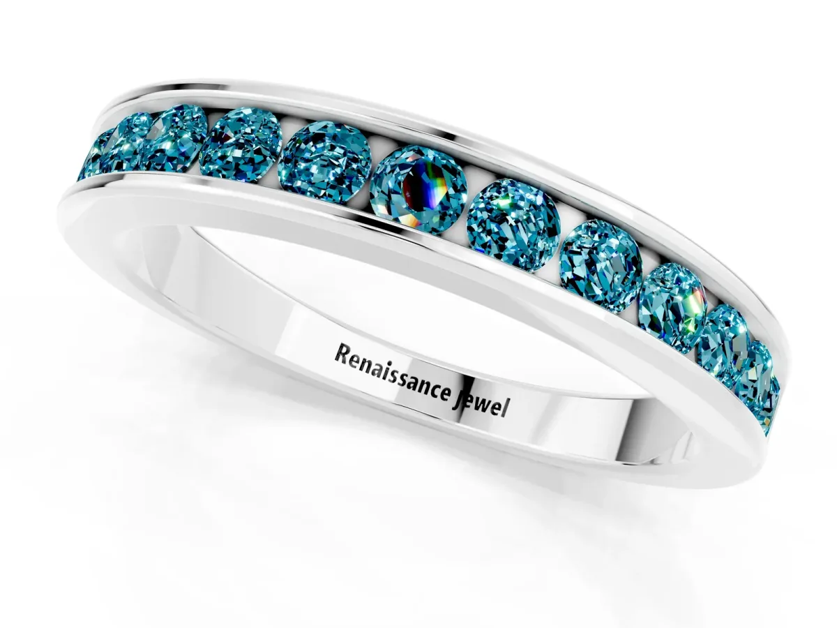Channel Set Round Blue Topaz Eternity Band Silver