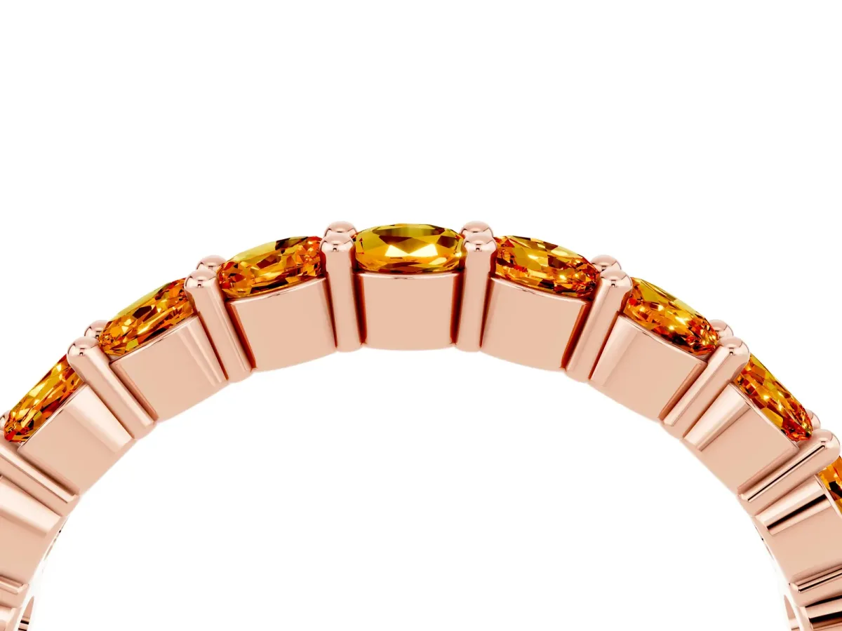 Round Citrine Half Eternity Band with Prong Setting Rose gold