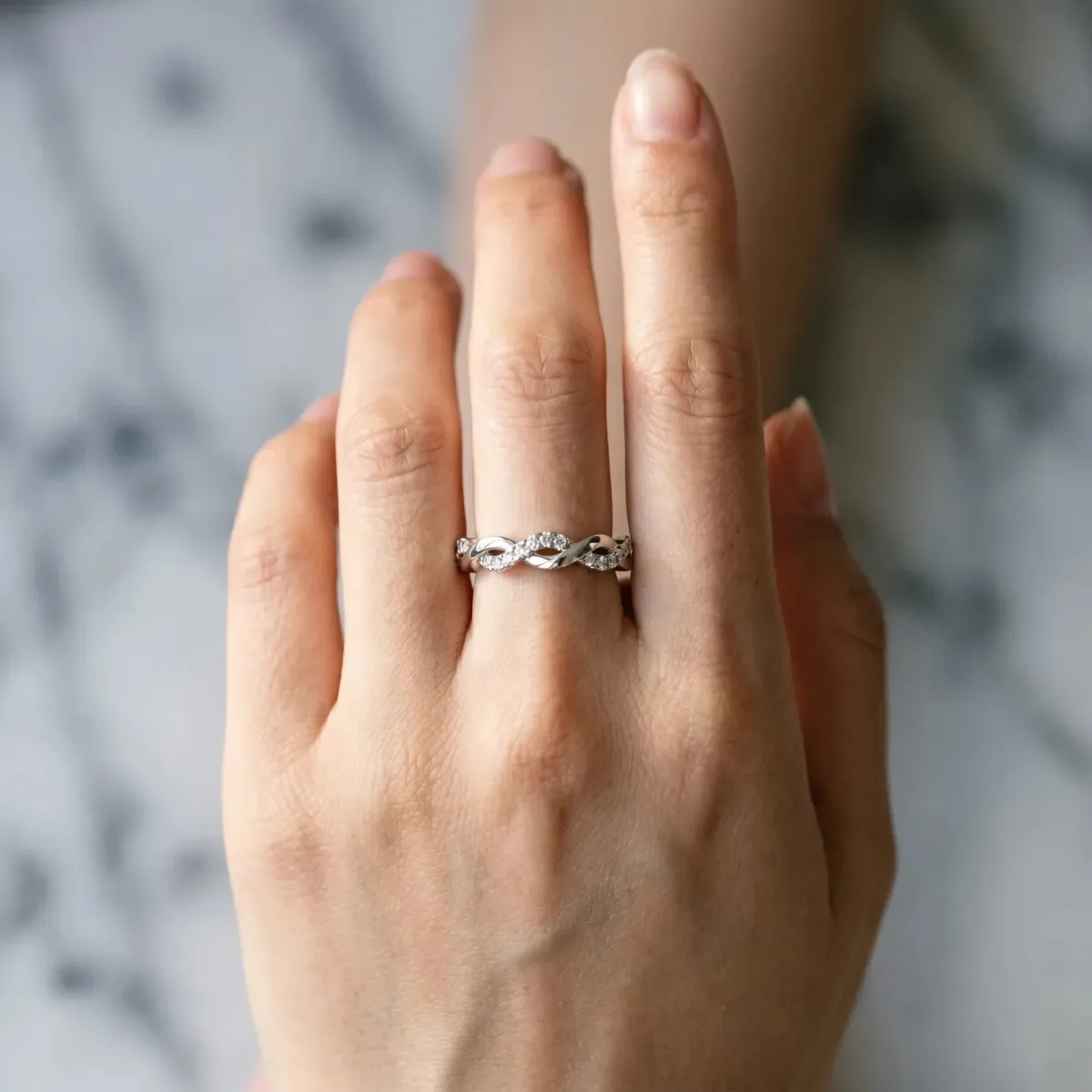 Round Diamond Twist Eternity Band with Pavé Setting Platinum