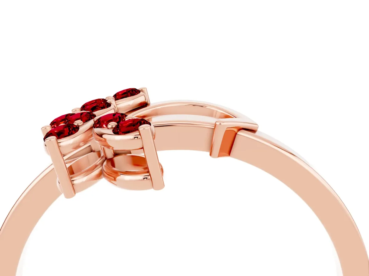 Marquise Ruby Cluster Bypass Ring with Prong Setting Rose gold