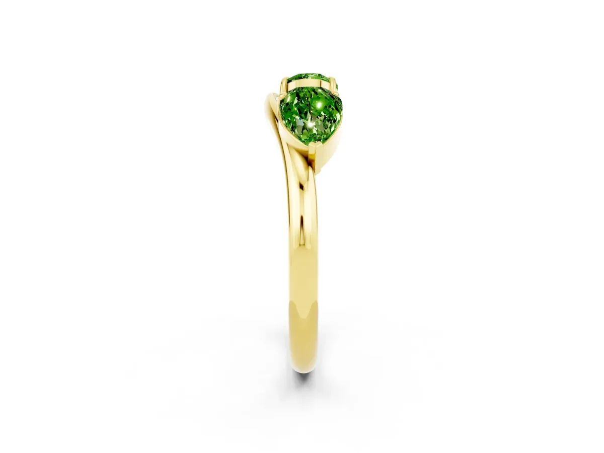 Two-Stone Pear Peridot Bypass Ring with Prong Setting Yellow gold