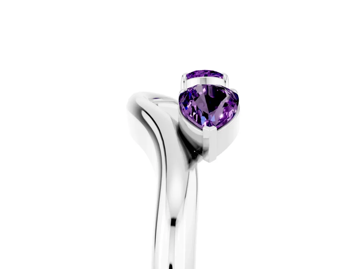 Pear Cut Amethyst Two-Stone Open Band Ring with Prong Setting White gold