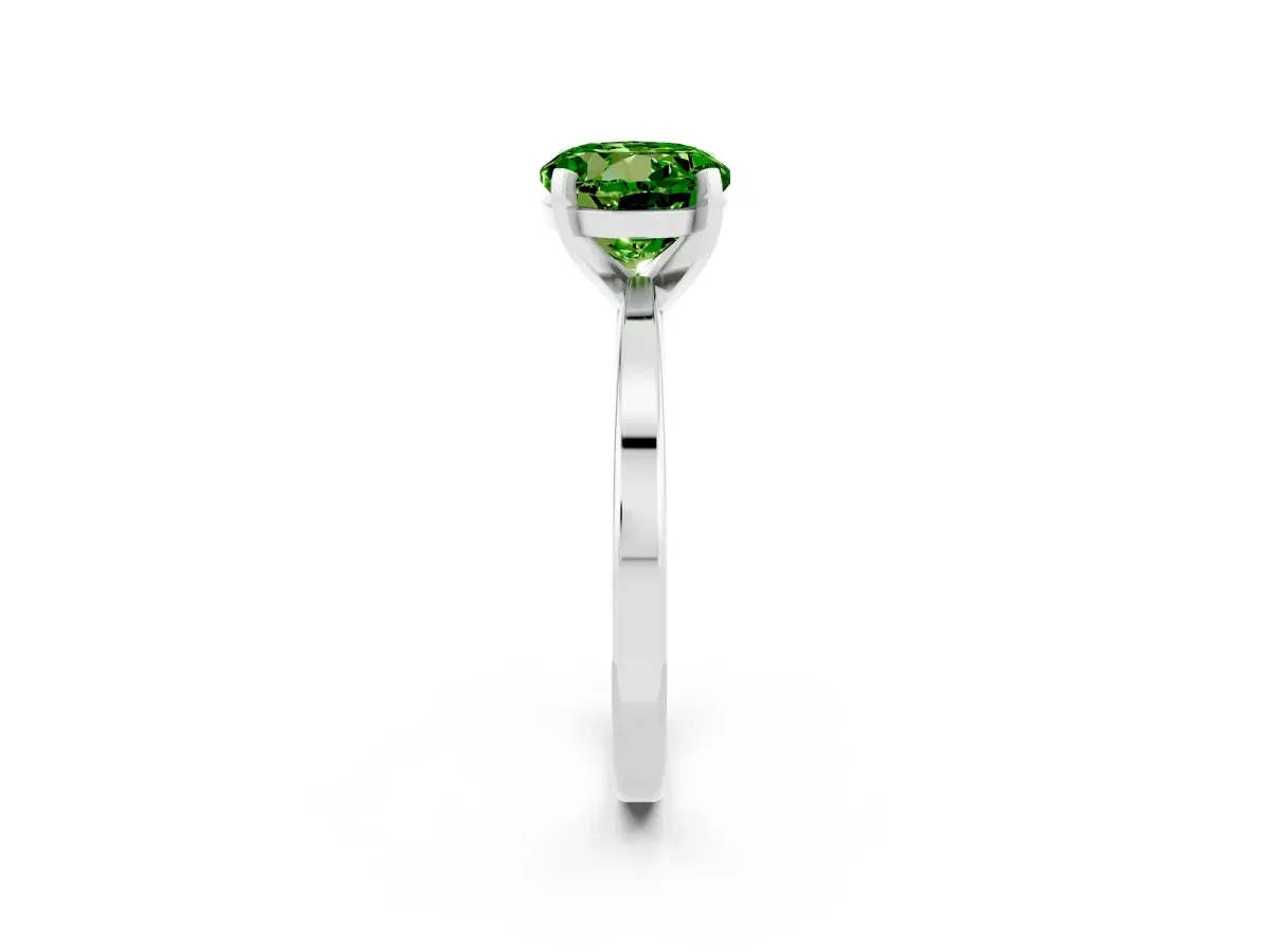 Round Cut Peridot Solitaire Engagement Ring with Classic Band and Four-Prong Setting Silver