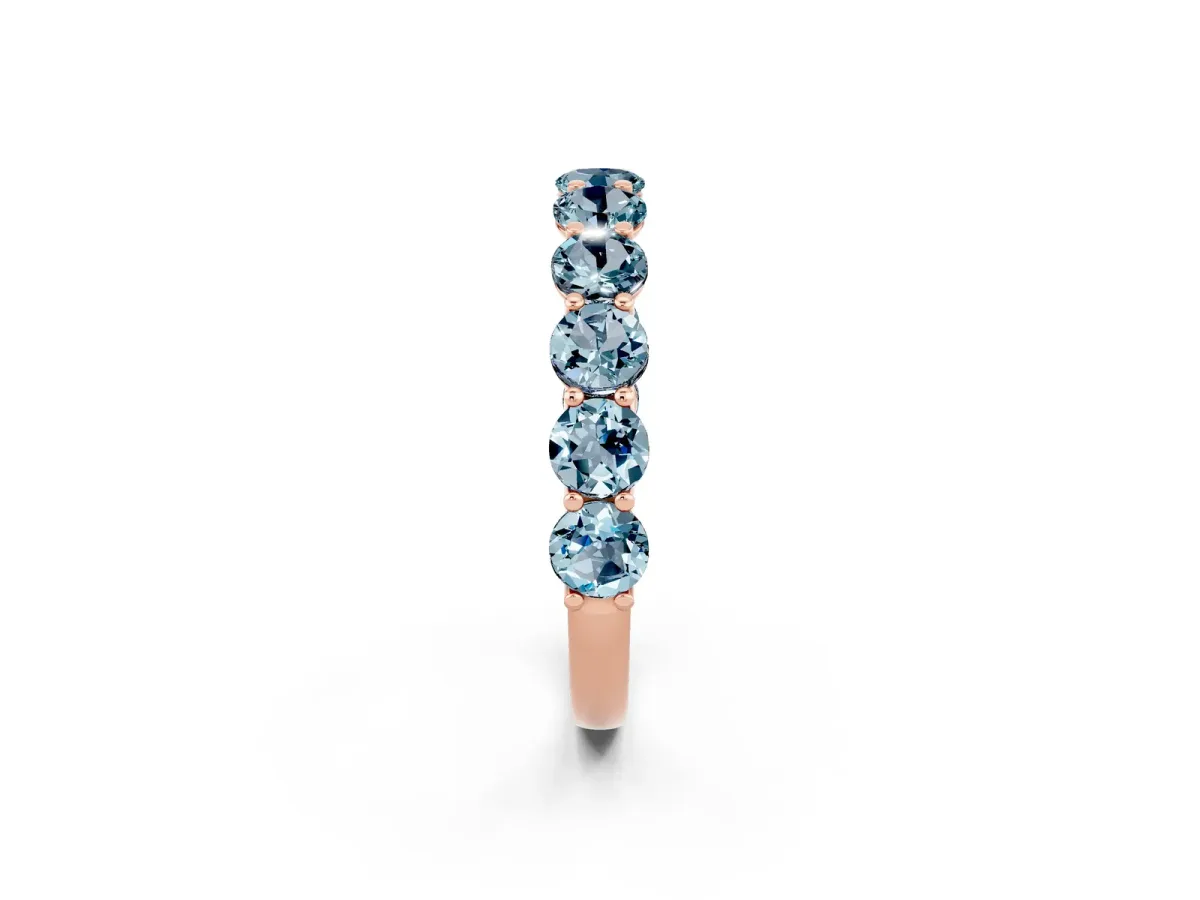 Round Aquamarine Shared Prong Eternity Band Rose gold
