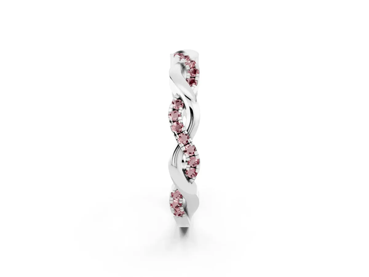 Round Morganite Twist Eternity Band with Pavé Setting Platinum