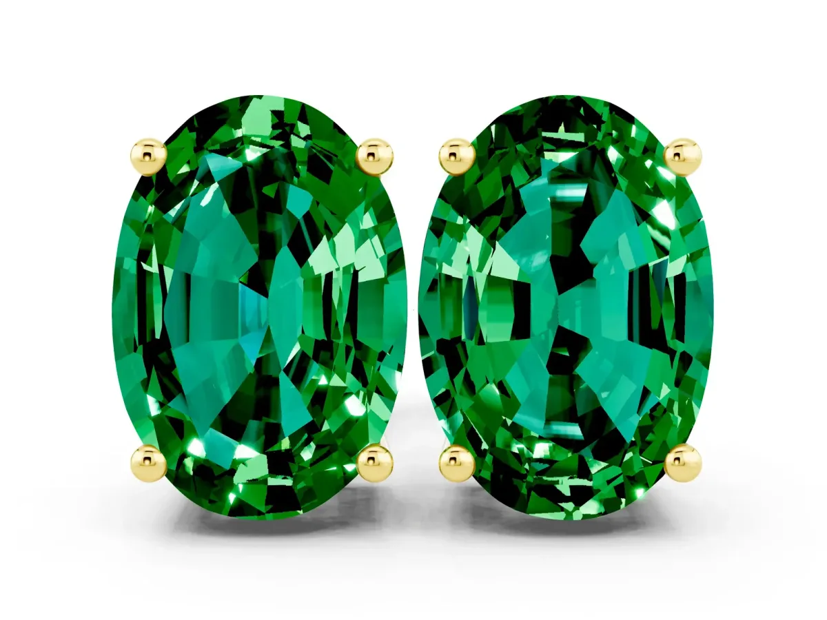 Oval Cut Emerald Stud Earrings Yellow gold