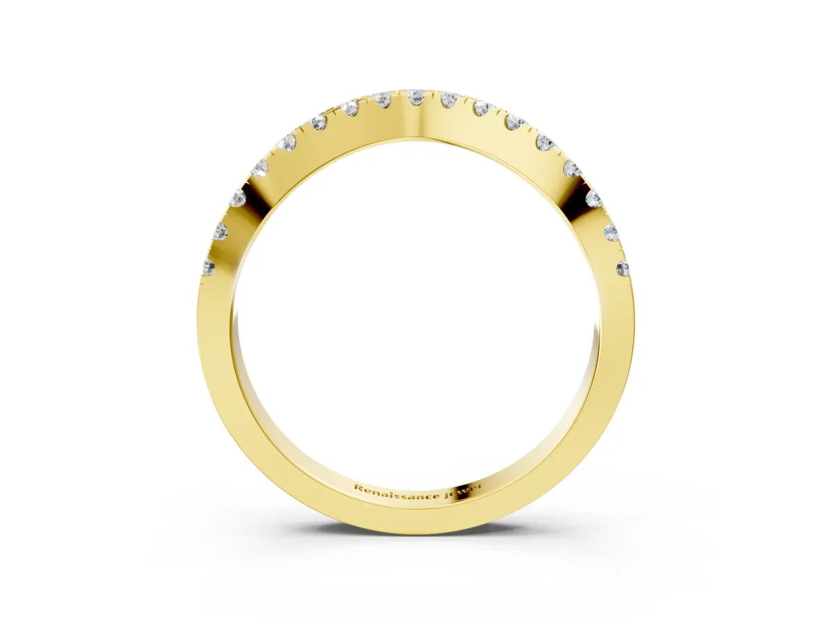 Round Diamond Pavé Curved Band with Shared Prong Setting Yellow gold