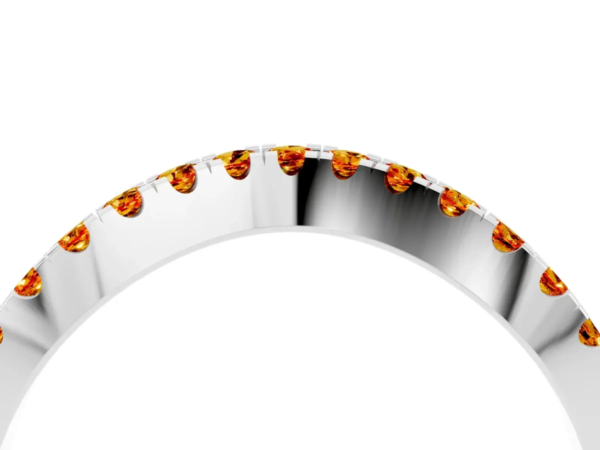 Round Citrine Pavé Curved Band with Shared Prong Setting Silver