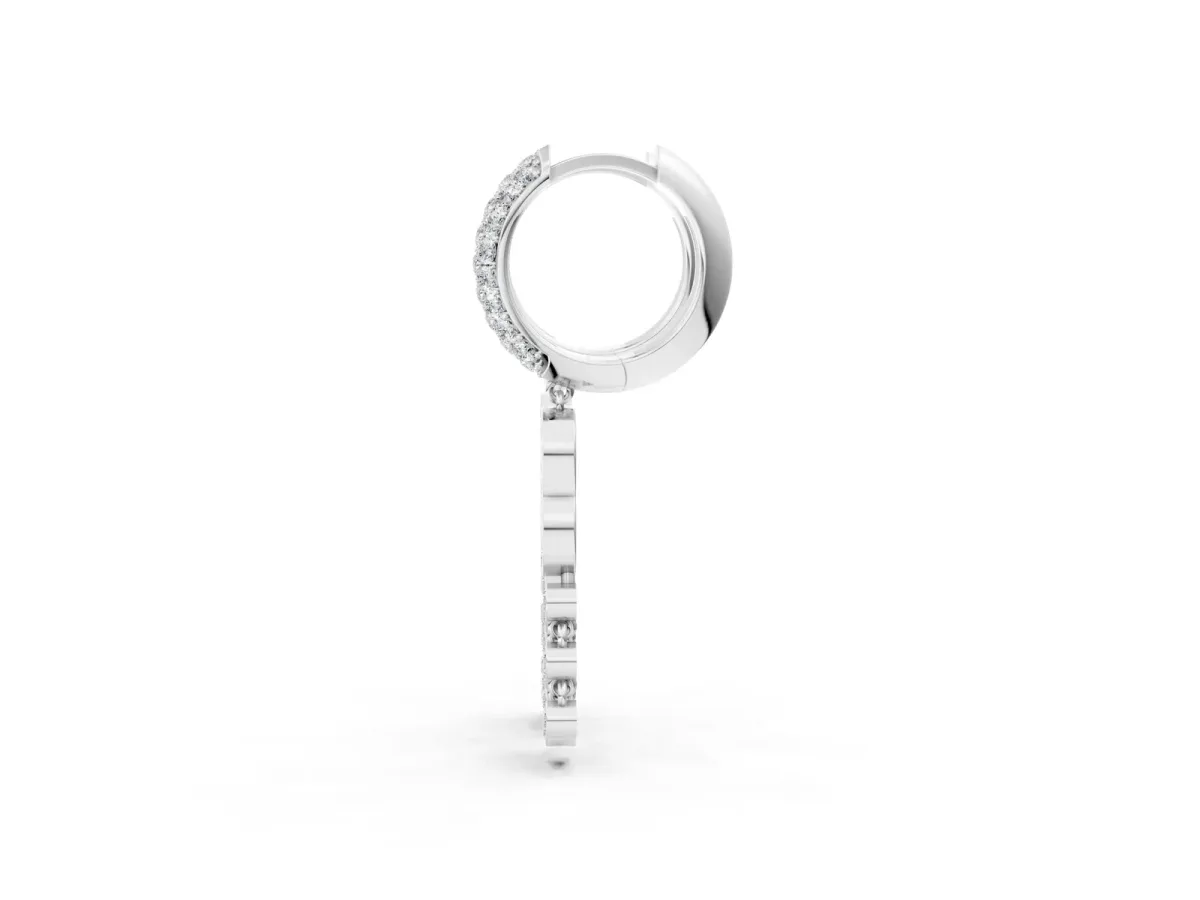 Round Diamond Initial B Huggie Hoop Earrings Silver