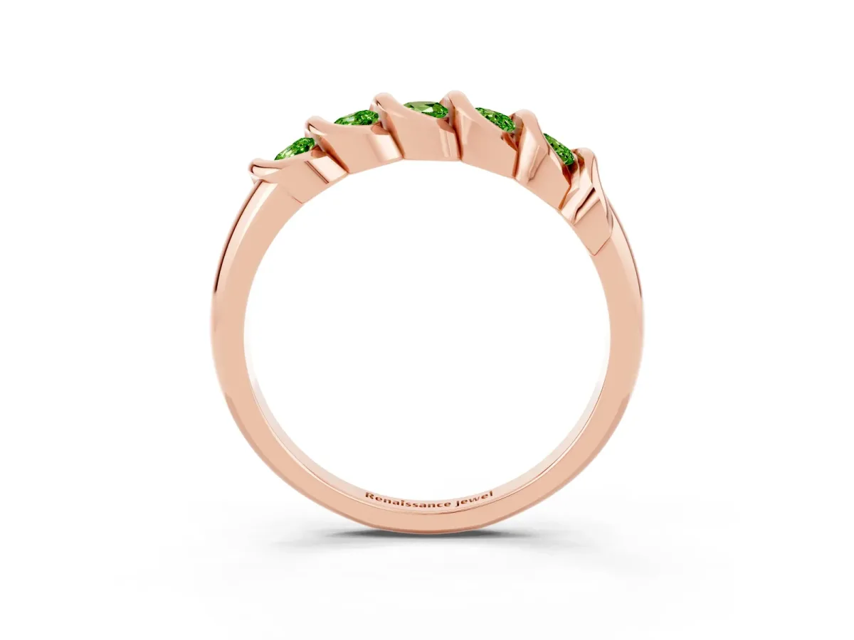 Round Peridot Eternity Band with Twist Prong Setting Rose gold