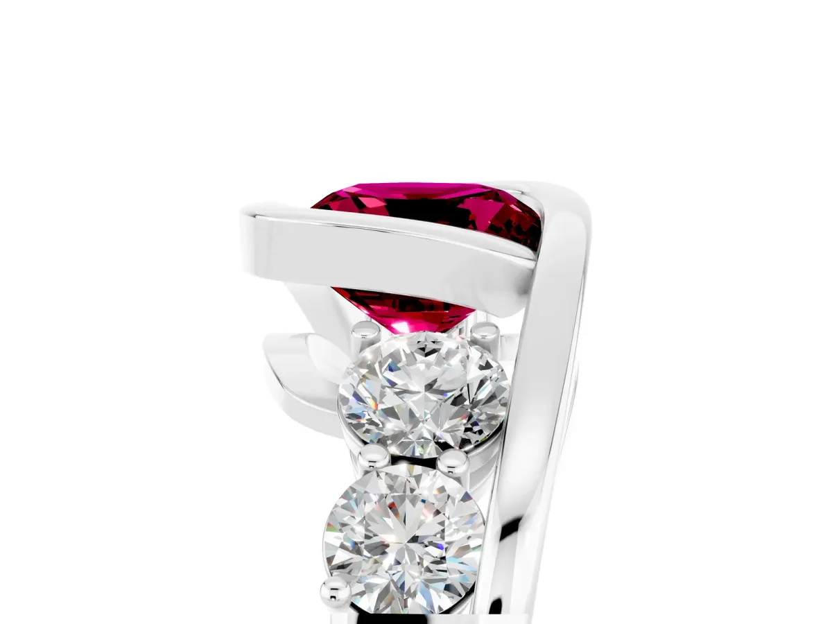 Bezel Set Cushion Cut Garnet Bypass Ring with Round Accents Platinum