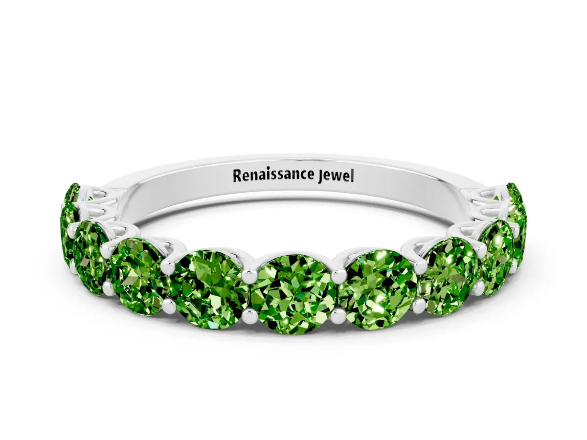 Round Peridot Shared Prong Eternity Band White gold
