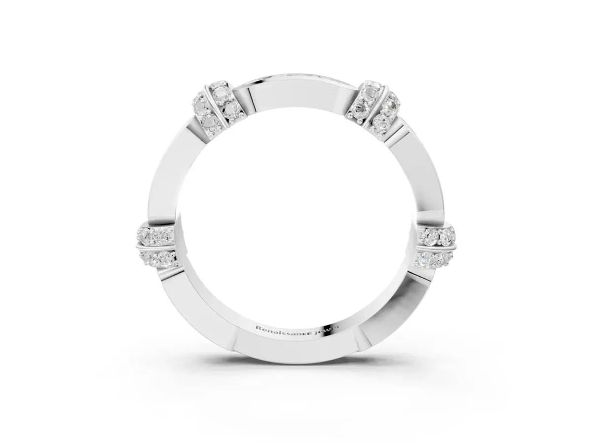 Pavé Round Diamond Link Band with Bezel Setting Silver