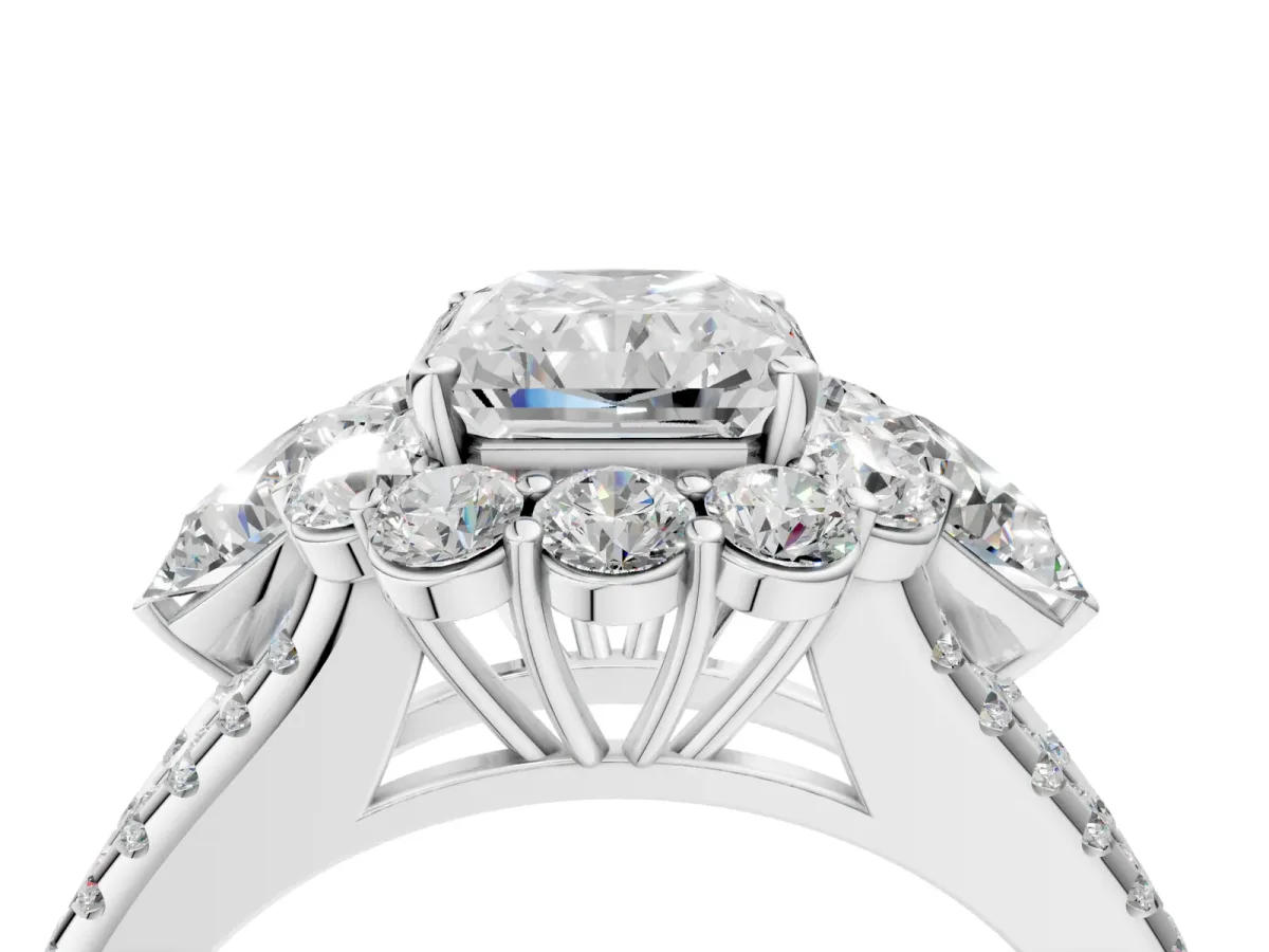 Radiant Cut Halo Split Shank Diamond Engagement Ring with Prong Setting Platinum