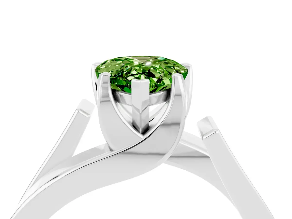Modern Tension Set Pear Cut Peridot Solitaire Wide Band Ring Silver