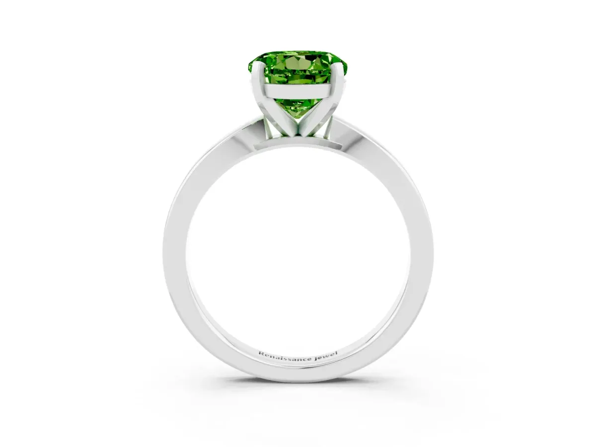 Round Cut Peridot Solitaire Engagement Ring with Classic Band and Four-Prong Setting Silver