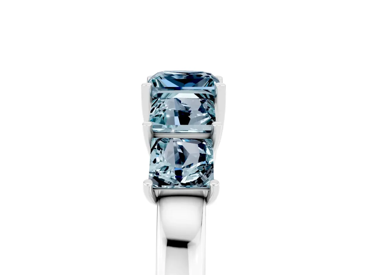 Princess Cut Five-Stone Aquamarine Ring with Classic Prong Setting Platinum