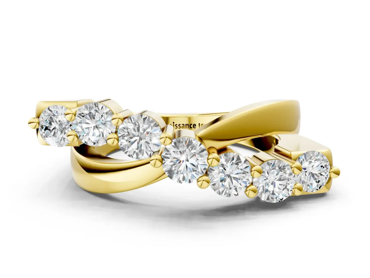 Round Diamond Prong-Set Crossover Band Yellow gold
