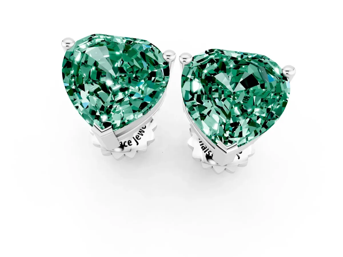 Heart Cut Green Sapphire Stud Earrings Silver