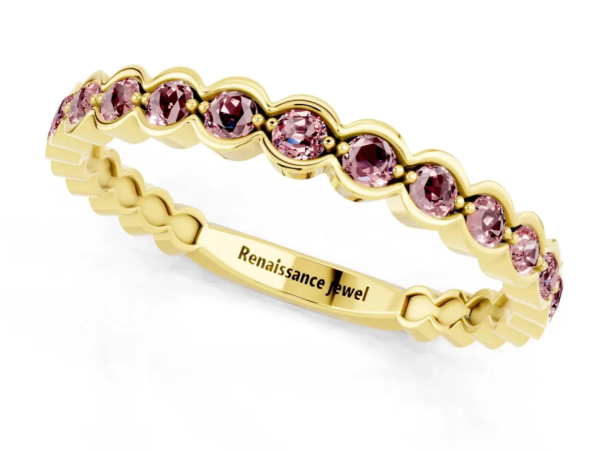 Round Morganite Bezel Set Eternity Band Yellow gold