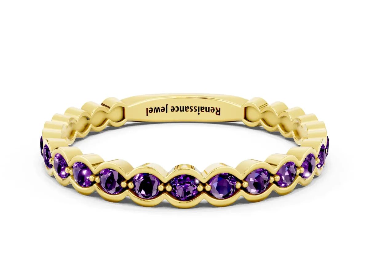 Round Amethyst Bezel Set Eternity Band Yellow gold