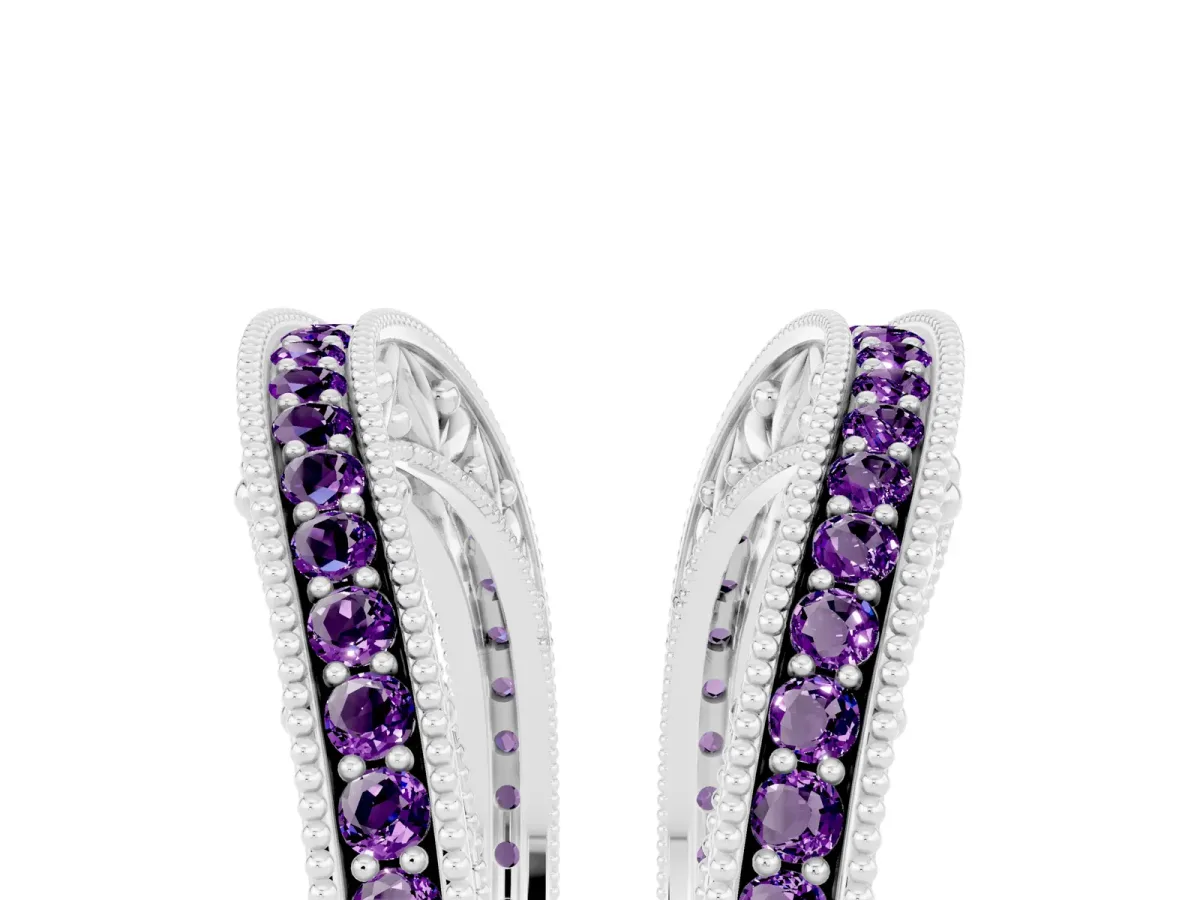 Round Amethyst Milgrain Eternity Band with Channel Setting Silver