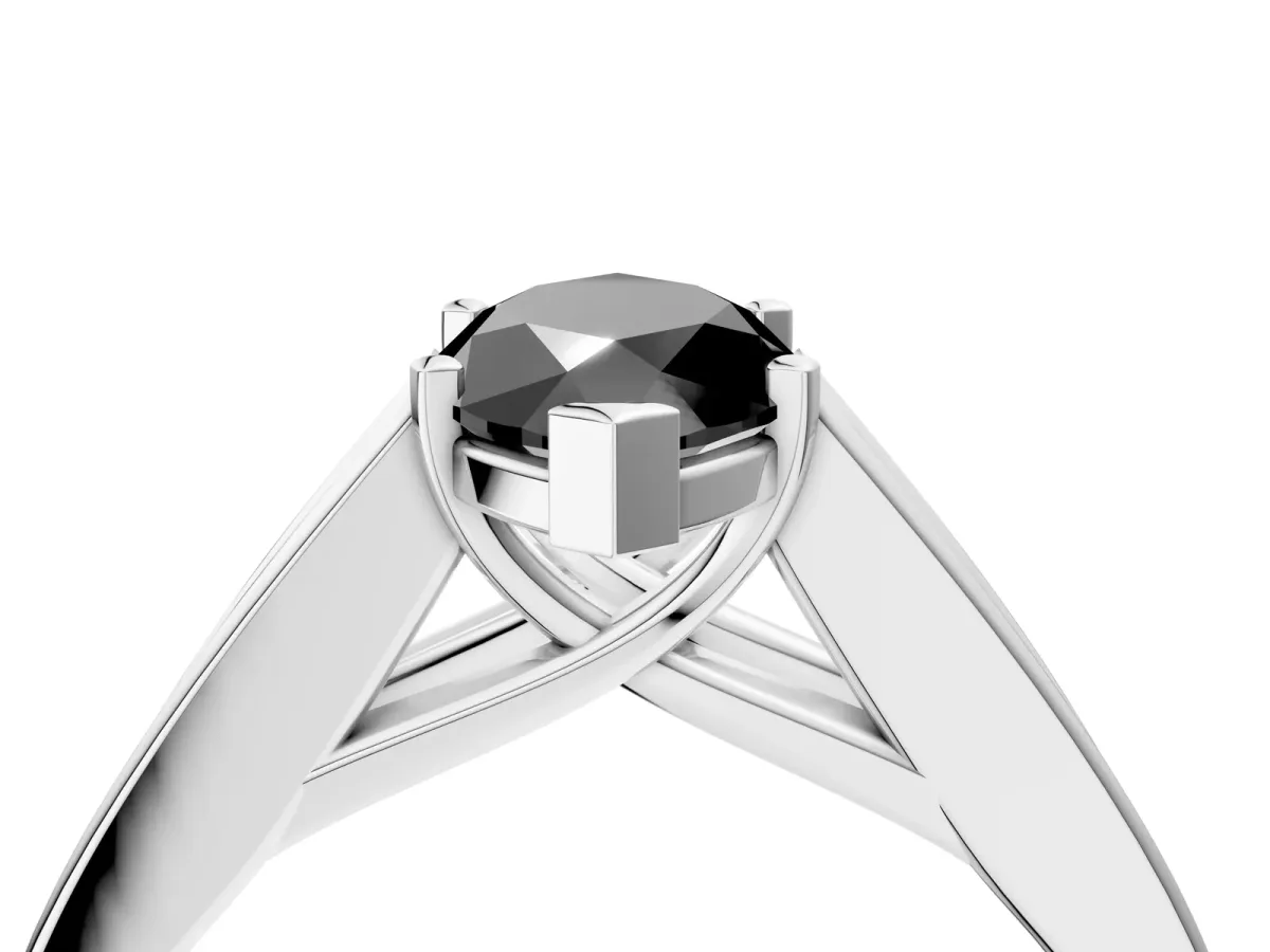 Fancy Black Marquise Cut Cut Channel Set Solitaire Ring with Four-Prong Setting Silver