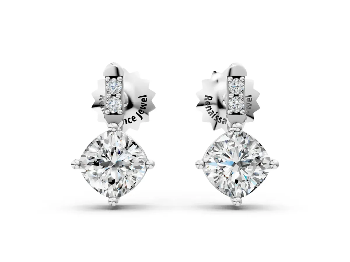 Sideways Cushion Diamond Drop Earrings with Diamond Accent Silver