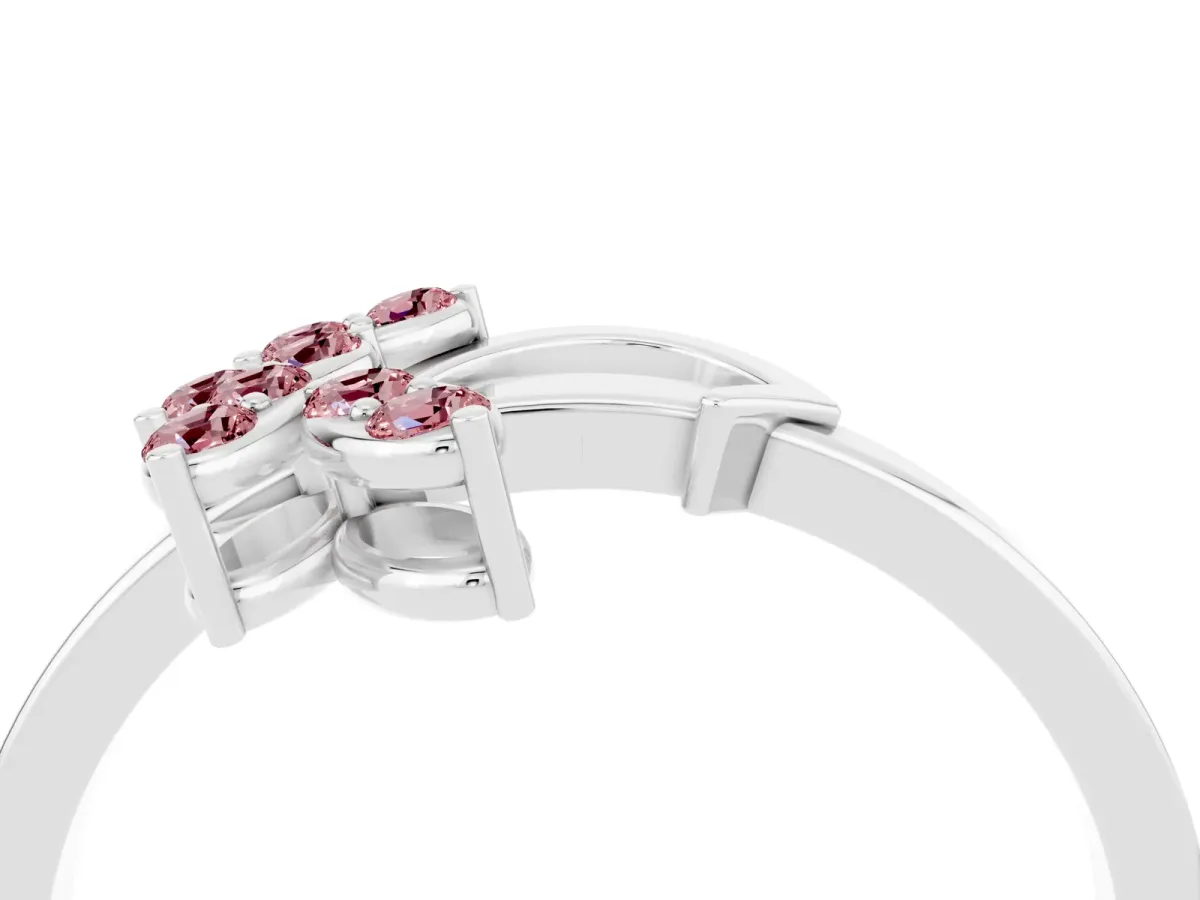 Marquise Morganite Cluster Bypass Ring with Prong Setting White gold