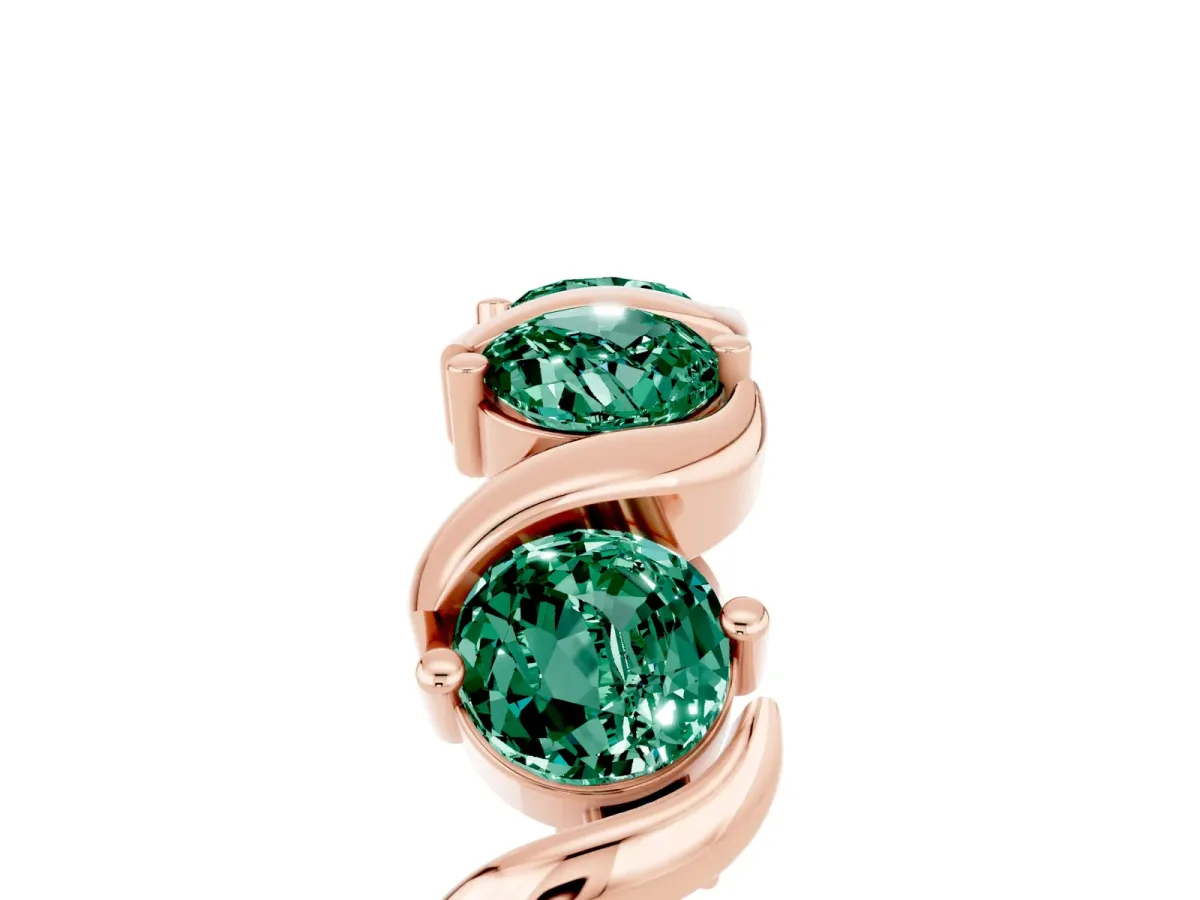 Round Green Sapphire Half Eternity Band with Wave Prong Setting Rose gold
