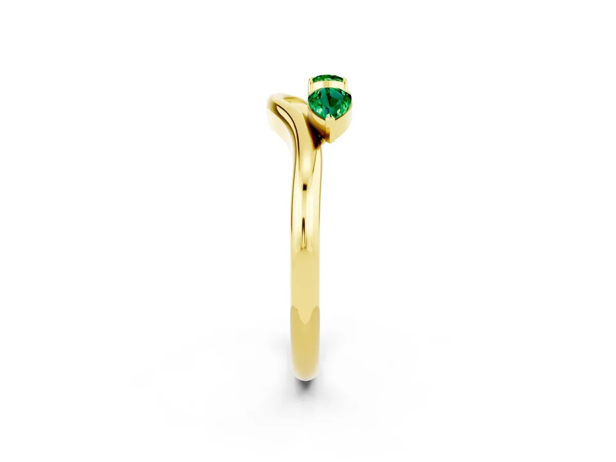 Pear Cut Emerald Two-Stone Open Band Ring with Prong Setting Yellow gold