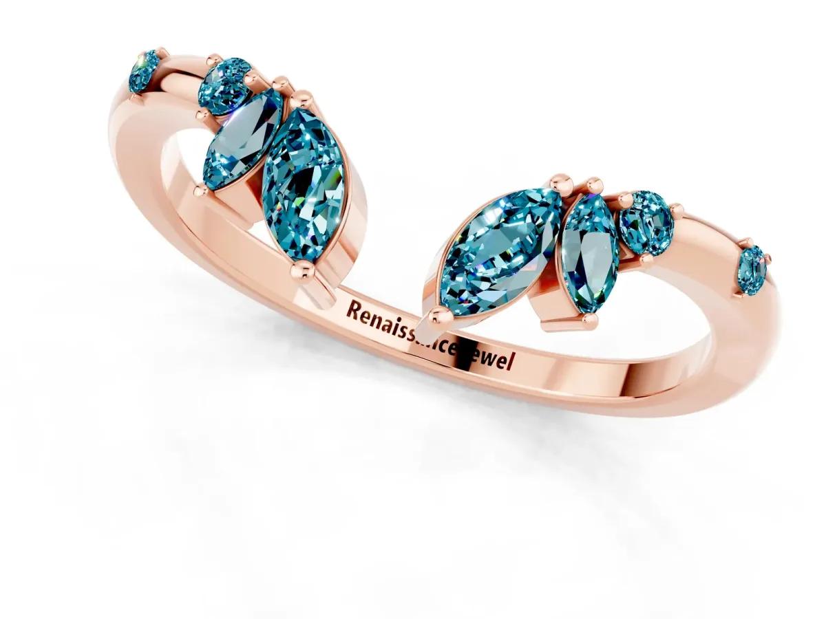 Open Marquise Cluster Blue Topaz Band with Prong Setting Rose gold