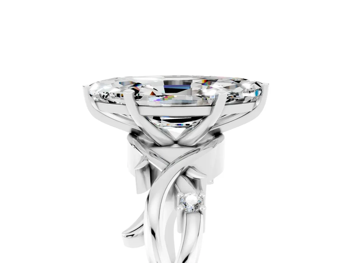 Marquise Cut Moissanite Solitaire Ring with Twisted Band and Prong Setting Silver