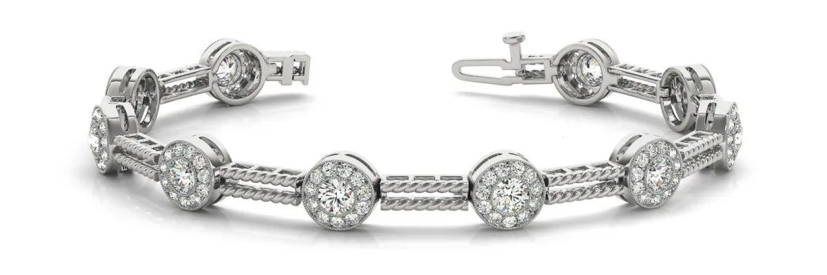 Round Halo Diamond Rope Bracelet with Bezel Setting White gold