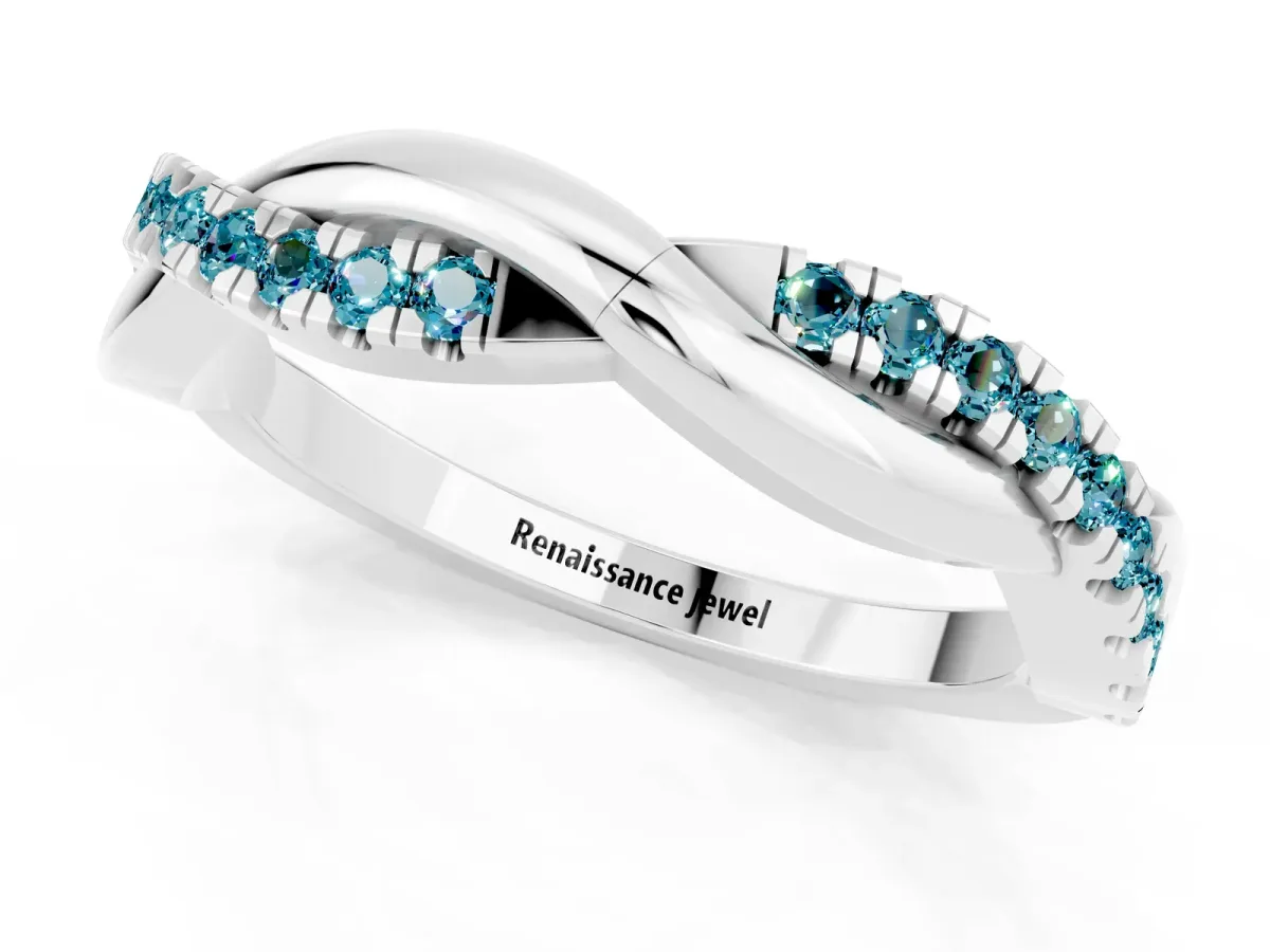 Round Blue Topaz Twisted Infinity Band with Prong Setting Platinum