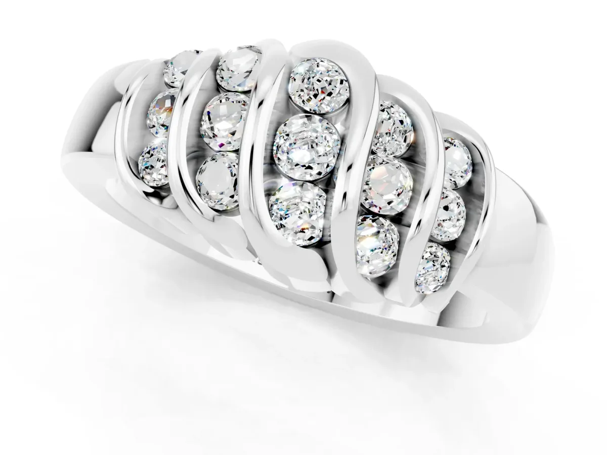 Round Moissanite Multi-Row Crossover Band White gold