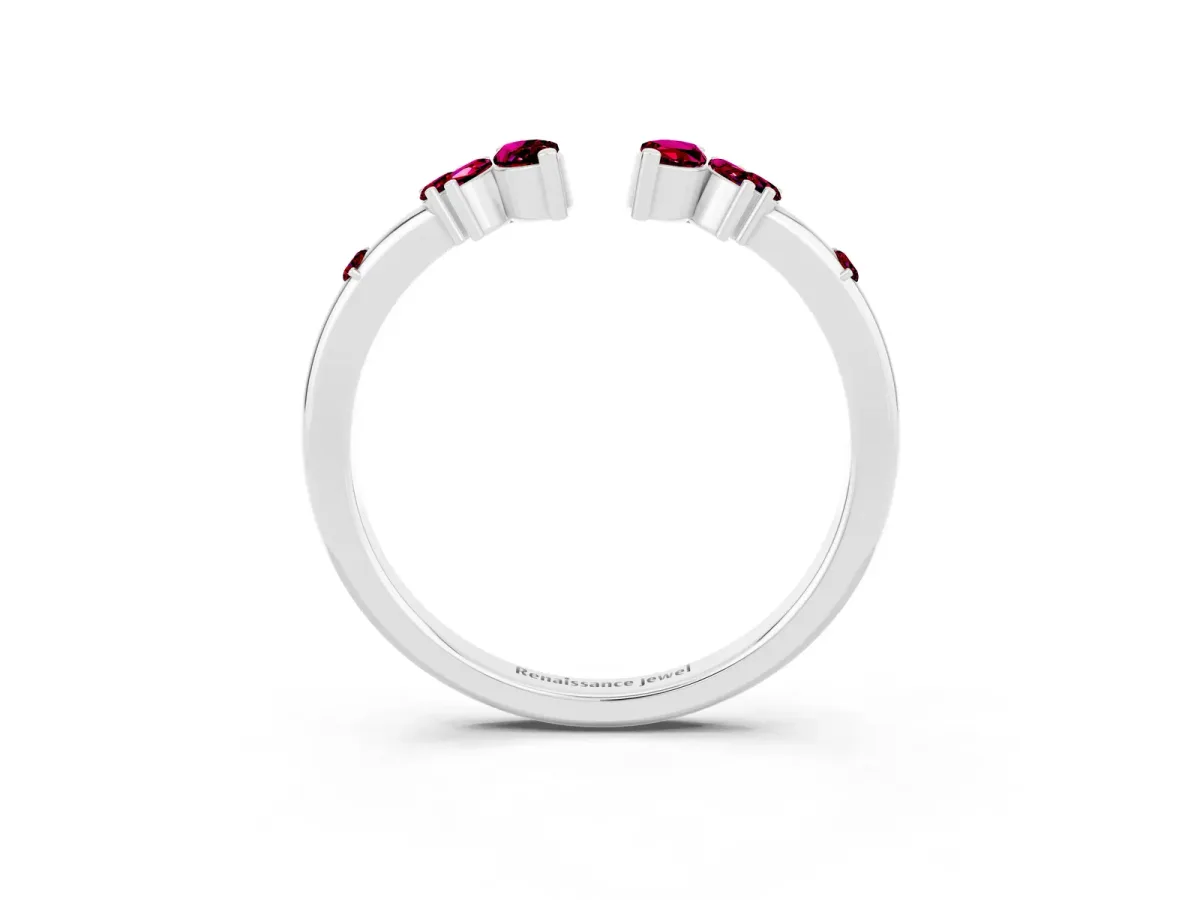 Open Marquise Cluster Garnet Band with Prong Setting Silver