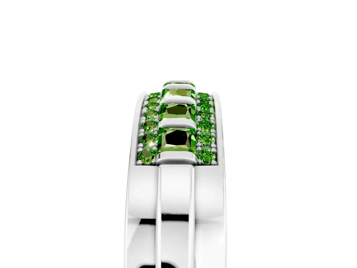 Bar-Set Princess Cut Peridot Pavé Band Silver