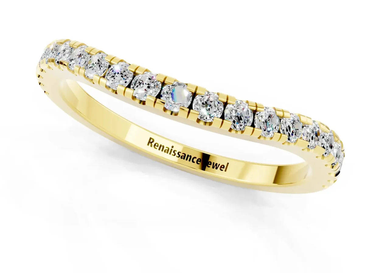 Round Moissanite Pavé Half Eternity Band with Shared Prong Setting Yellow gold
