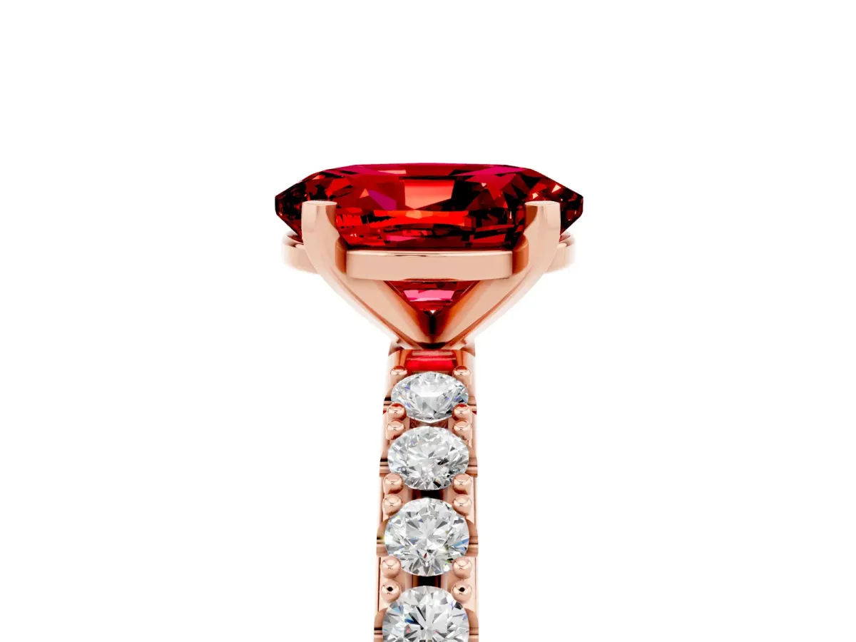 Oval Cut Ruby Solitaire Pavé Band with Four-Prong Setting Rose gold