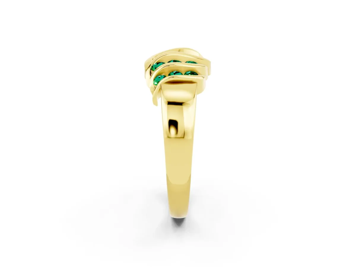 Round Emerald Multi-Row Crossover Band Yellow gold