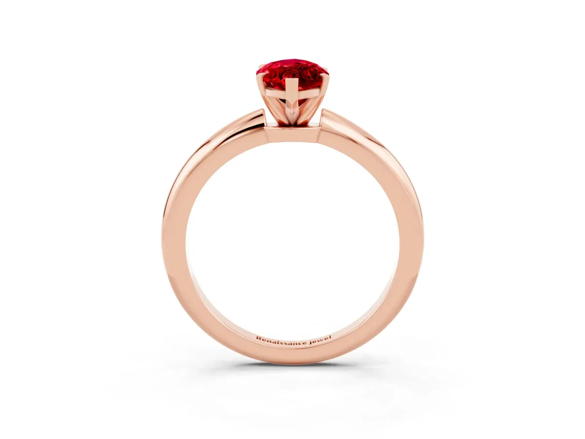 Marquise Cut Ruby Solitaire Ring with Six-Prong Setting and Classic Band Rose gold