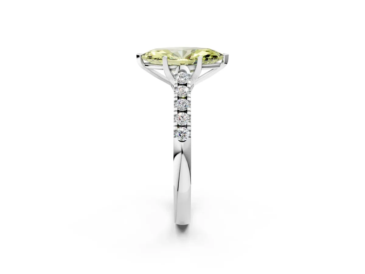 Fancy Yellow Marquise Cut Diamond Pavé Band Solitaire Ring with Prong Setting Silver