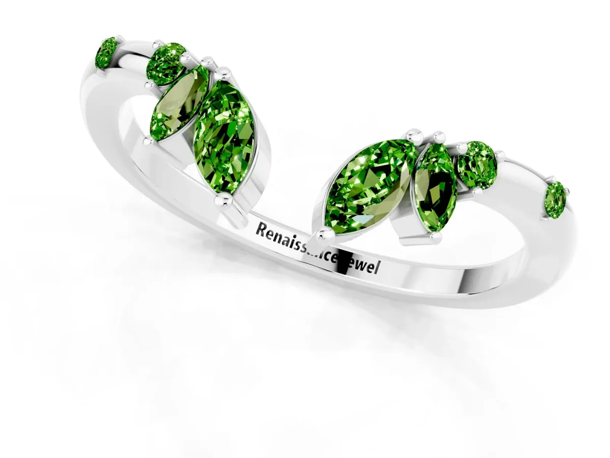Open Marquise Cluster Peridot Band with Prong Setting Silver