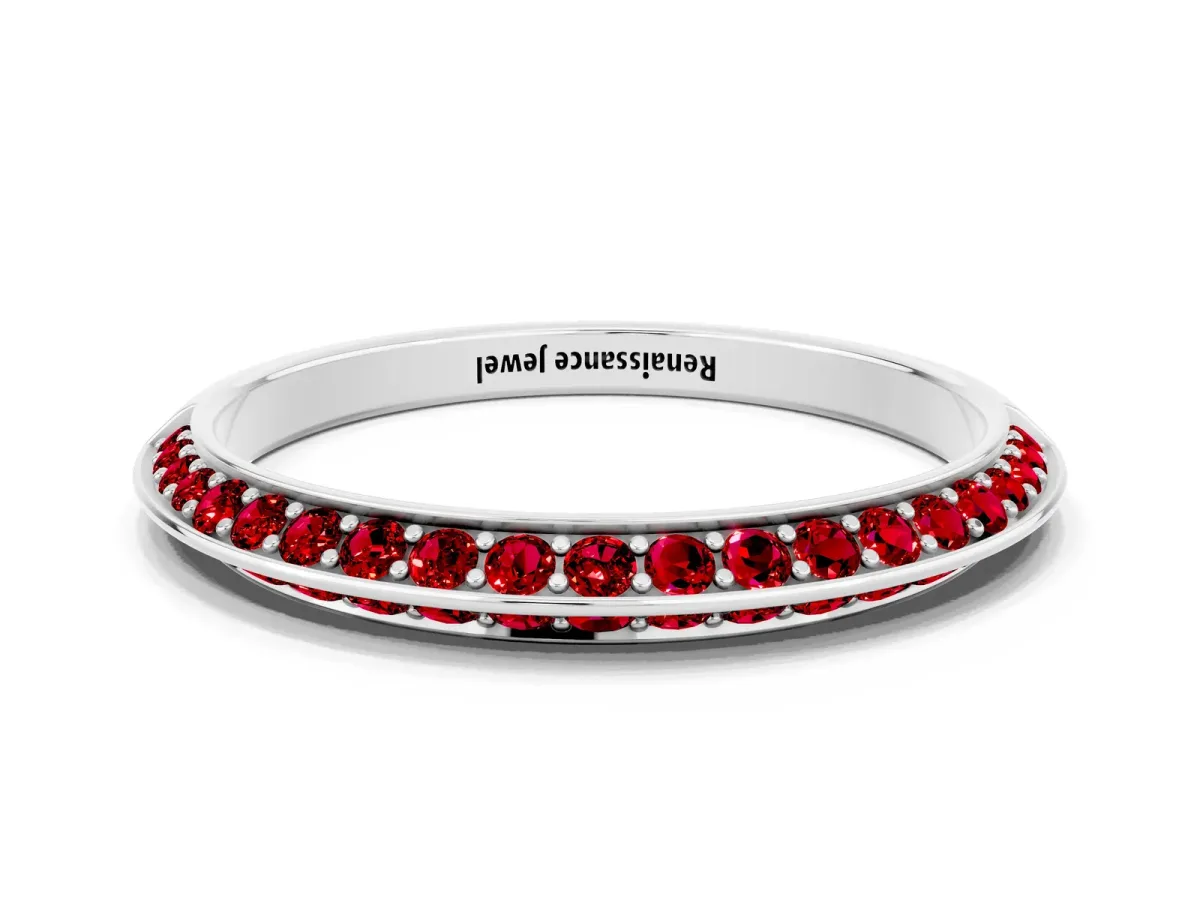 Double Row Pavé Round Ruby Eternity Band with Channel Setting Silver