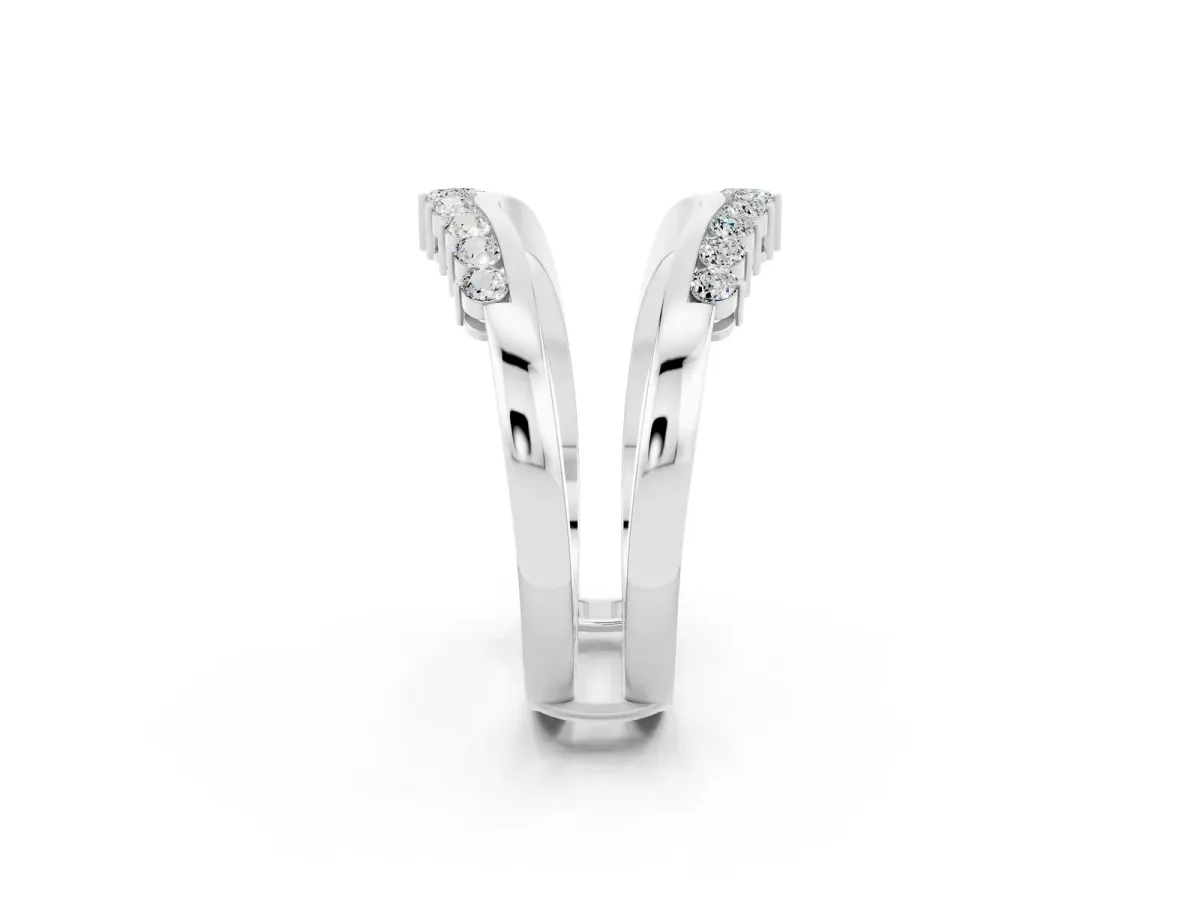 Round Moissanite Chevron Contour Band with Prong Setting Silver