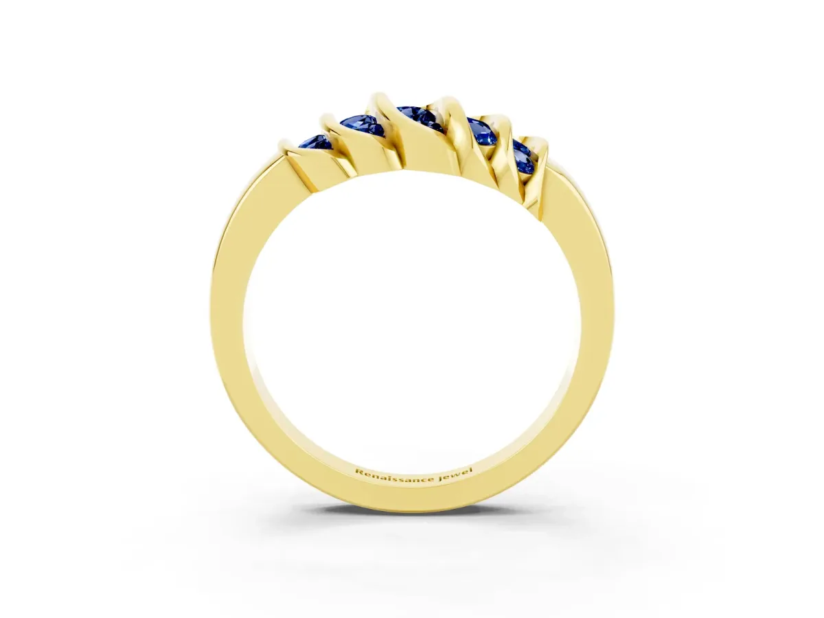 Round Blue Sapphire Multi-Row Crossover Band Yellow gold